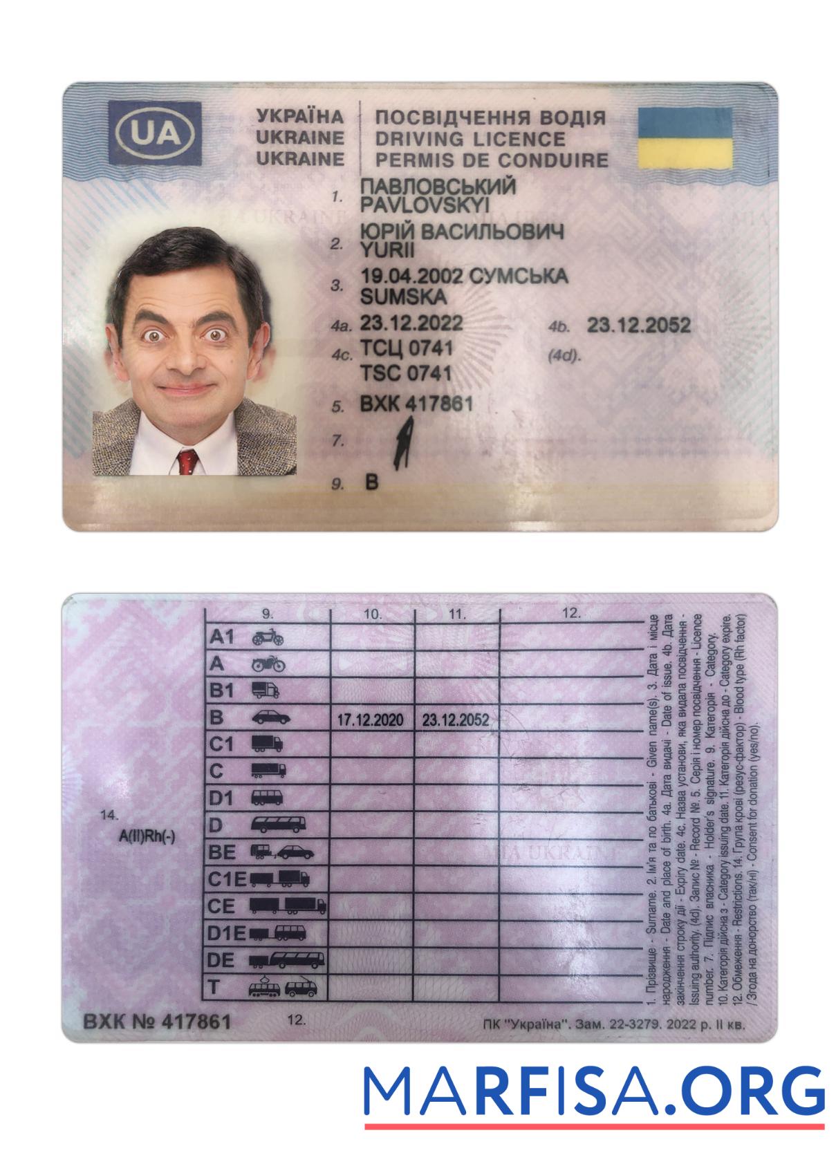 Downloadable Ukraine driving license 2022 present real example